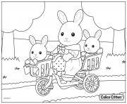 Printable calico critters with babies bike coloring pages