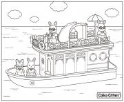 Printable calico critters having fun on the boat coloring pages