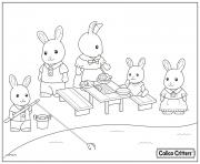Printable calico critters having fun picnic coloring pages