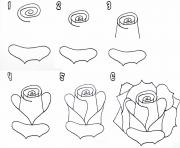 Printable simple rose drawing step by step coloring pages