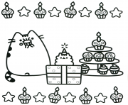 Printable Pusheen cake birthday coloring pages