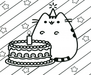 Printable Pusheen cake happy birthday coloring pages