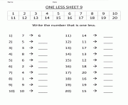 printable kindergarten math worksheets one less 9