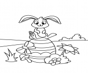 Printable cute bunny sitting on easter egg coloring pages