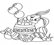 Printable cute easter bunny and eggs coloring pages