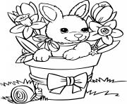 Printable easter bunny flowers coloring pages