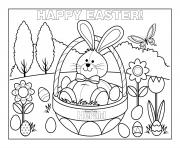 Printable happy easter cute bunny rabbit eggs coloring pages