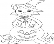 Printable cat on pumpkin halloween coloring pages