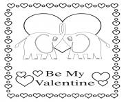 Printable be my valentine elephants coloring pages