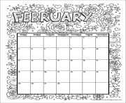 Printable february coloring calendar coloring pages