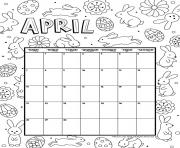 Printable april calendar easter coloring pages