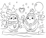 Printable penguin couple in love st valentines coloring pages