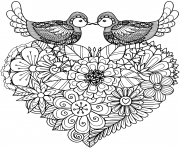 Printable two birds kissing above floral coloring pages