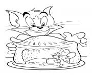 Printable tom and jerry cartoon cake coloring pages