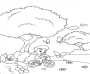 Printable boy on a bicycle chasing butterflies coloring pages