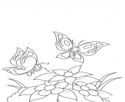 Printable happy butterflies fly over flowers coloring pages