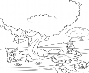 Printable rabbits in the spring forest coloring pages