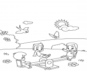 Printable kids play play at seesaw coloring pages
