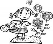 Printable little girl watering her flowers coloring pages