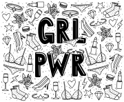 Printable doodle girl power coloring pages