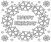 Printable floral wreath for happy birthday coloring pages