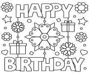 Printable happy birthday black and white cute coloring pages