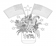 Printable american flags on flowers and decorations on a mason jar coloring pages