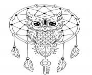 Printable mandala owl dreamcatcher coloring pages
