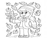 Printable girl in leaves fall coloring pages