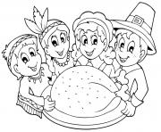 Printable Thanksgiving with family and kids coloring pages