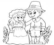 Printable pilgrim couple for thanksgiving coloring pages