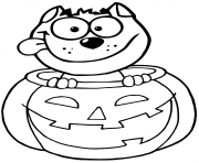 Printable black cat sitting inside of a pumpkin coloring pages