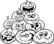 Printable halloween pumpkins emotions coloring pages
