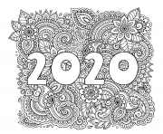 Printable new year 2020 highly detailed decorative floral pattern coloring pages