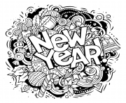 Printable new year doodles objects and elements coloring pages
