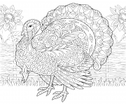 Printable turkey and sunflowers on the farm yard coloring pages