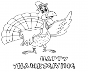 Printable cartoon thanksgiving turkey with pilgrim hat coloring pages