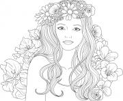 Printable cute girls adult with flowers coloring pages