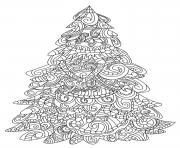 Printable christmas tree adult difficult zentangle coloring pages