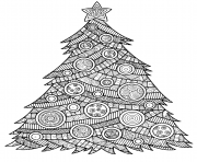 Printable illustration for adults christmas tree with christmas balls and a star pattern coloring pages