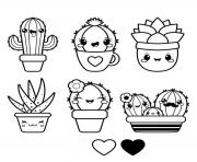 Printable kawaii funny characters cactus Cactaceae coloring pages