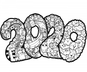 Printable New Year 2020 Doodle coloring pages