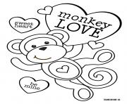 Printable sweet heart monkey love coloring pages
