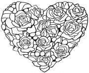 Printable heart made of rose coloring pages