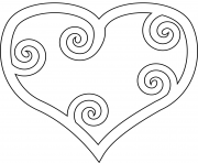 Printable heart with maori swirl coloring pages