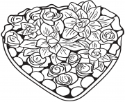 Printable heart made of flowers coloring pages