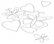 Printable hearts and butterflies coloring pages