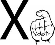 Printable asl sign language letter x coloring pages