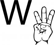 Printable asl sign language letter w coloring pages