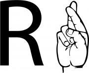 Printable asl sign language letter r coloring pages